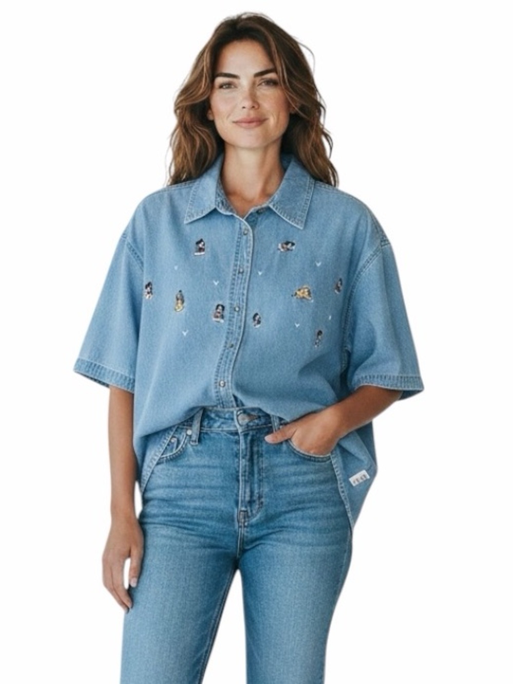 Vintage Mickey Mouse Disney Embroidered Botton Down Denim Shirt Size 22 W